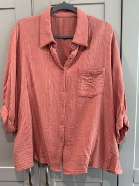 Source Unknown Coral Gauze Button-Down Shirt